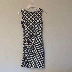Elegant Navy and Gold Lattice Midi Dress XS J McLaughlin
